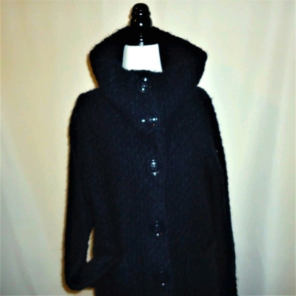 Chico's Wool Blend Navy Chunky Knit Sweater Big Button Up Jacket Size 2 (L) - Picture 3 of 6